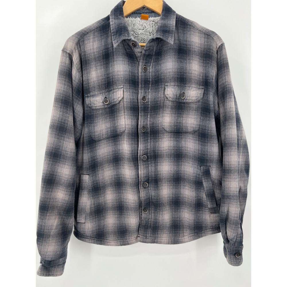 Tailor Vintage Mens L Plaid Flannelβ Shirt Jacket Sherpa Lined Grey Cabincore